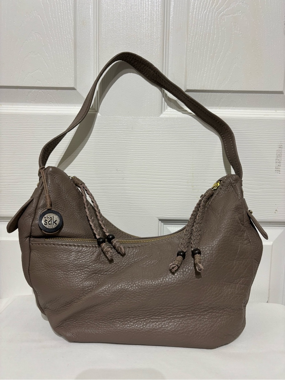 The Sak Taupe/Brown Pebbled Leather Shoulder Bag
